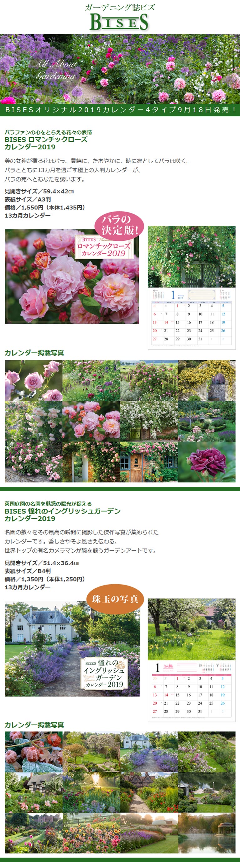 BISESオリジナル2019カレンダー4タイプ9月18日発売！