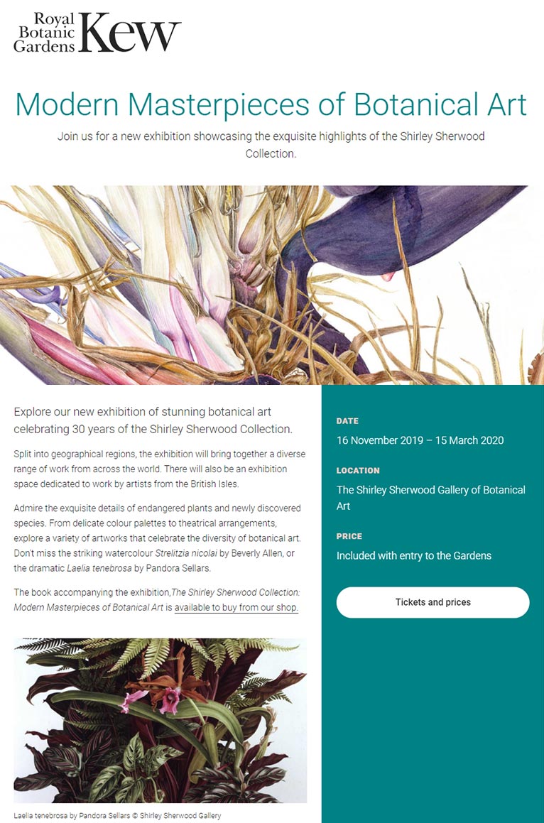 2019年11月16日～2020年3月15日Modern Masterpieces of Botanical Artシャーリー・シャーウッド・ギャラリー Kew植物園