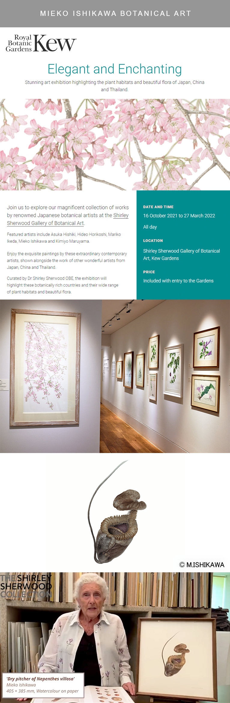 2021年10月16日～2022年3月27日　『Elegant and Enchanting』　Stunning art exhibition highlighting the plant habitats and beautiful flora of Japan, China and Thailand.　シャーリー・シャーウッド・ギャラリー Kew植物園