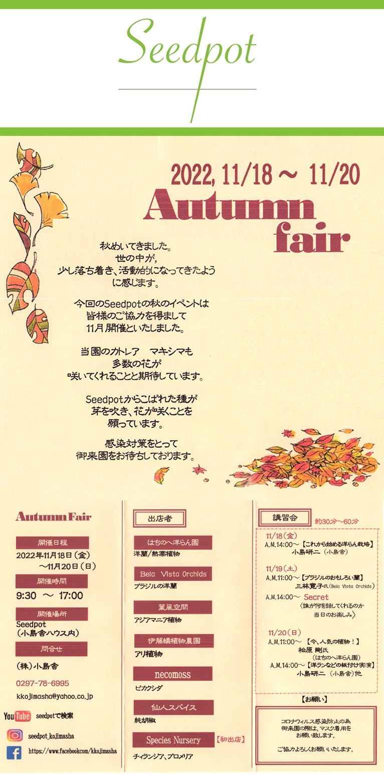 2022年11月18〜20日『Seedpot Autumn Fair』株式会社小島舎