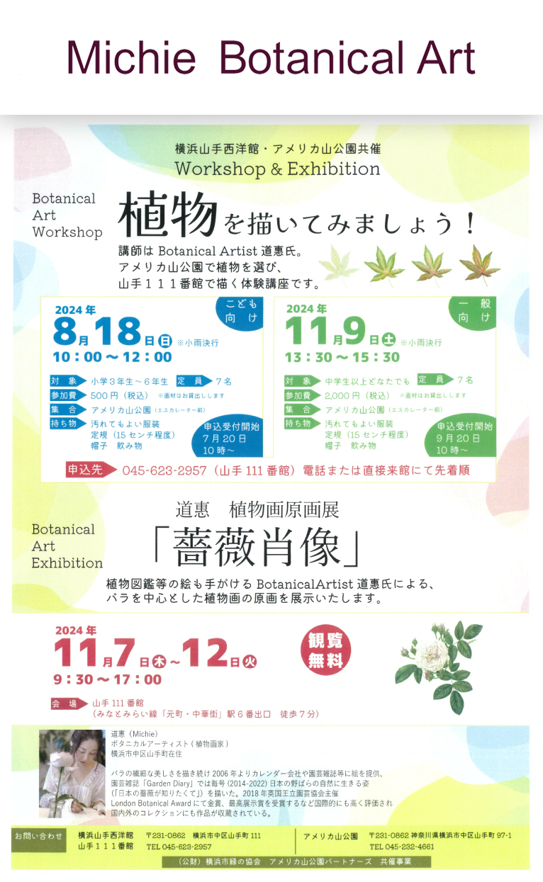 2024年8月18日・11月9日『植物を描いてみましょう！』11月7～11日　道惠 植物画原画展『薔薇肖像 』