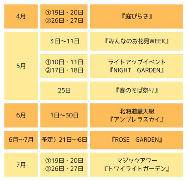 十勝ヒルズ 紹介ページ　2025年シーズンイベントスケジュール