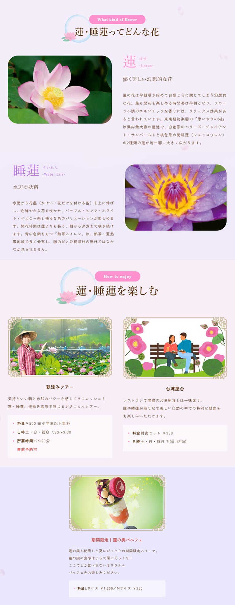 2025年6月14日～9月28日『楽園朝涼み～蓮・睡蓮と台湾朝食～ 2025』美らヤシパークオキナワ・東南植物楽園
