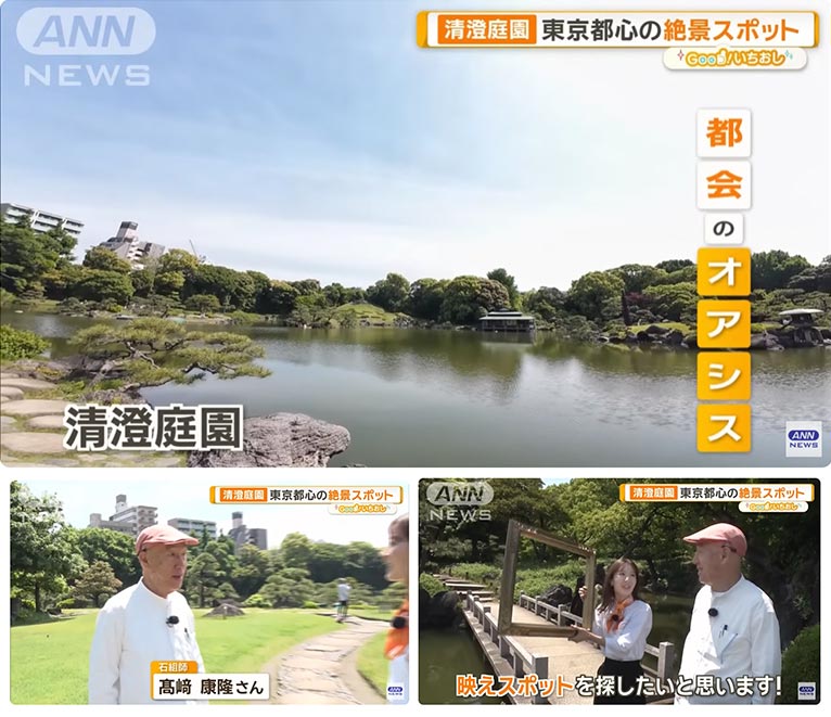 グッド！モーニング「GOOD！いちおし」にて都心のオアシス「清澄庭園」をご案内いたしました！JGN理事・石組師 髙﨑 康隆氏