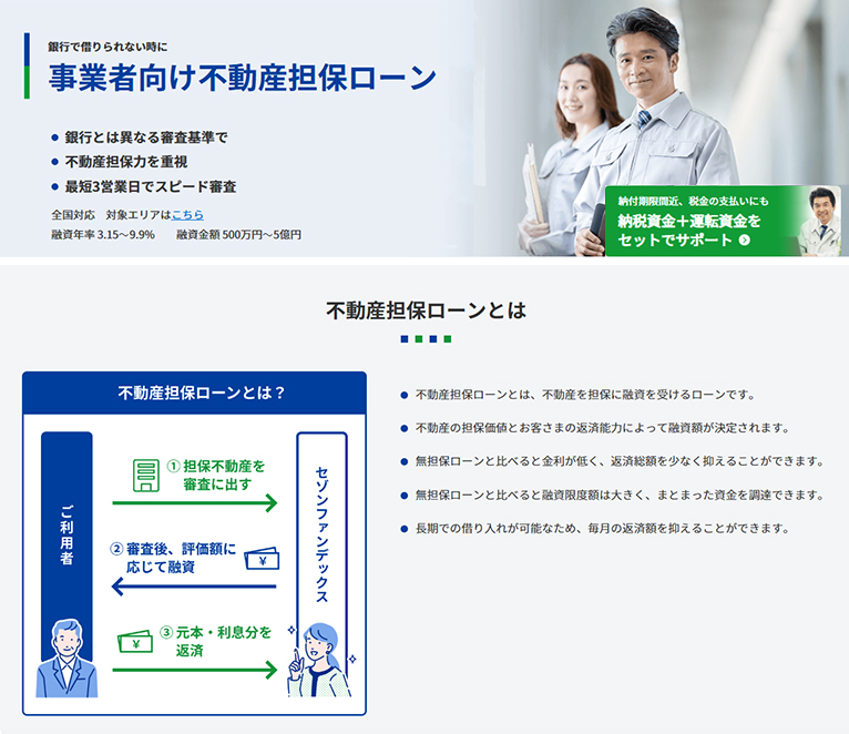 株式会社セゾンファンデックス　紹介ページ 法人・個人事業者の方　不動産担保ローン