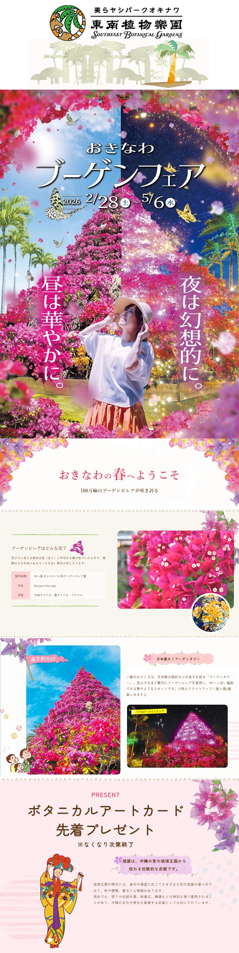 2026年2月28日～5月6日『おきなわブーゲンフェア2026』100万輪のブーゲンビレアが咲き誇る おきなわの春へようこそ　美らヤシパークオキナワ・東南植物楽園